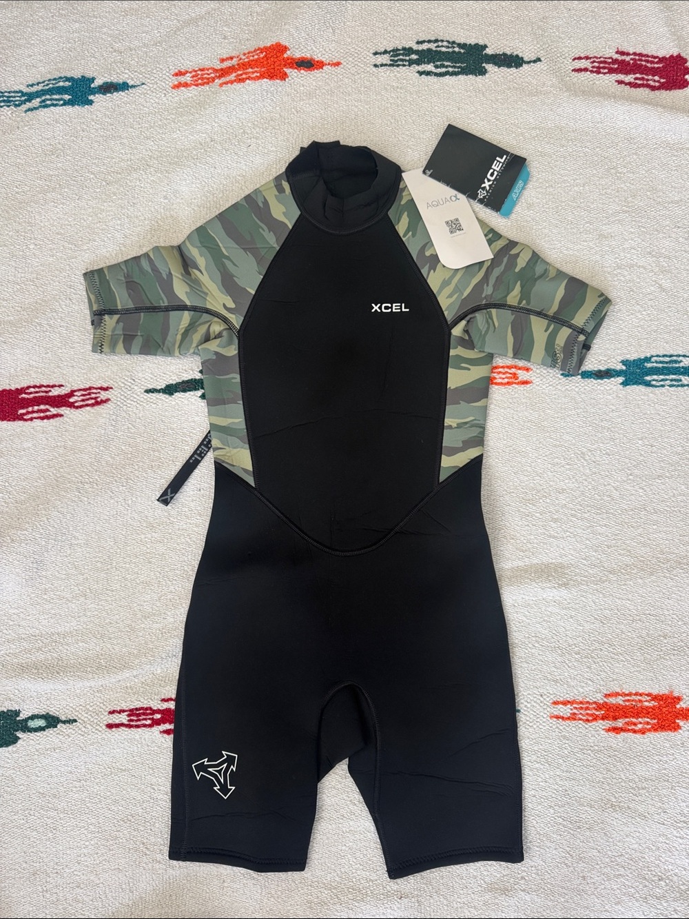 Xcel Youth Axis Short Sleeve 2mm Springsuit Sp21 Black Camo - wetsuit